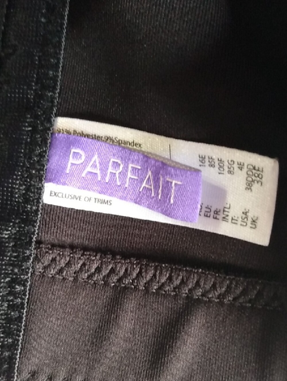 Parfait Everyday Comfort Wireless Bra - Black W/ Lattice Front - 38DDD - Picture 7 of 12